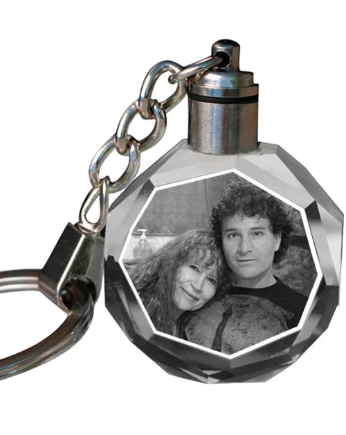2D Laser Engraved Crystal Octagon Keychain with LED Light from your Photograph - 1 Person